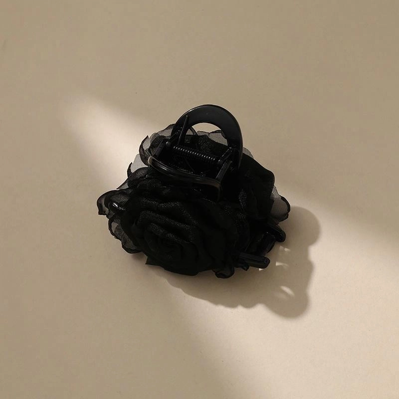 沂茹 赫本风森系简约优雅气质黑色立体大玫瑰花中号后脑勺盘发小香风温柔甜美日常百搭 亚克力 发夹 女款