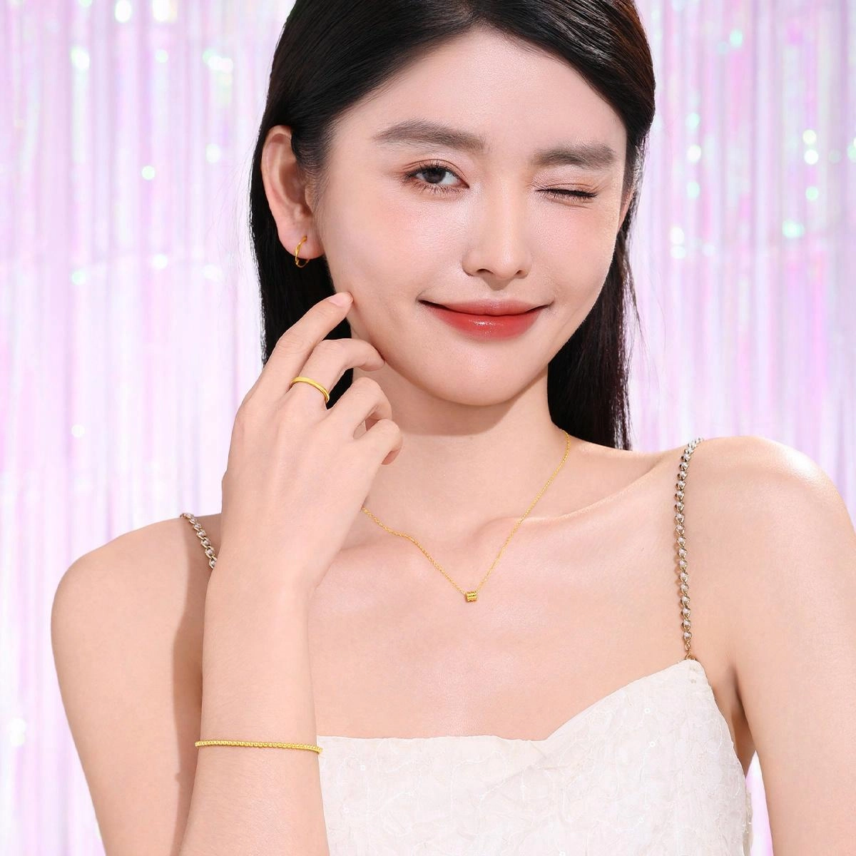 老庙 砂面方条素圈古法金工艺素戒单戴叠戴高级感 足金 按克计价 黄金戒指 女款