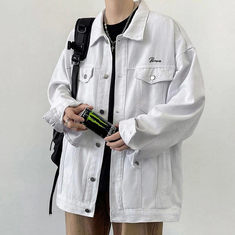 红蜻蜓 美式复古时尚水洗做旧宽松翻领潮流休闲单排扣牛仔外套 男女同款