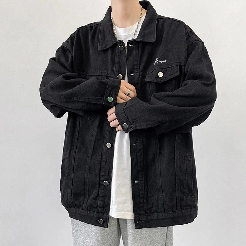 红蜻蜓 美式复古时尚水洗做旧宽松翻领潮流休闲单排扣牛仔外套 男女同款
