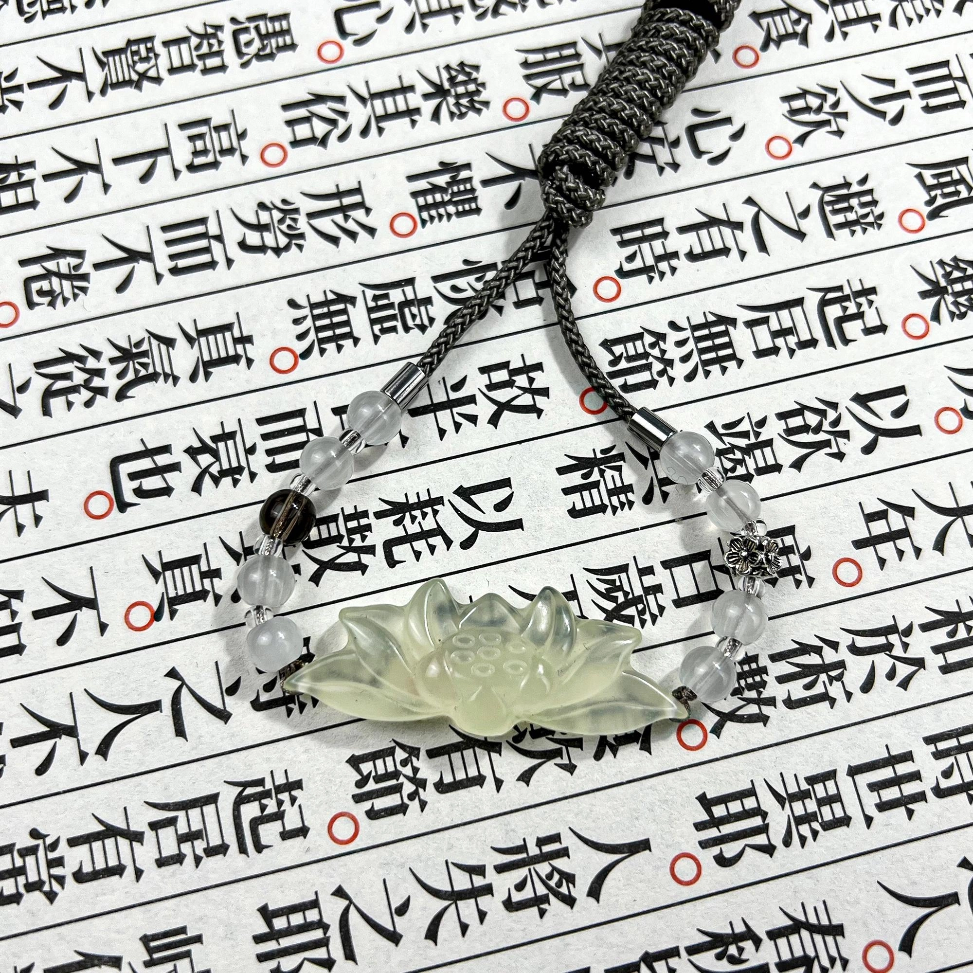 唐之饰 {好运莲莲}新中式青莲 莲花吊坠精致优雅事事如意 平安好运女生配饰国风小众气质#好运 岫玉（蛇纹石玉） 玉石项链 女款