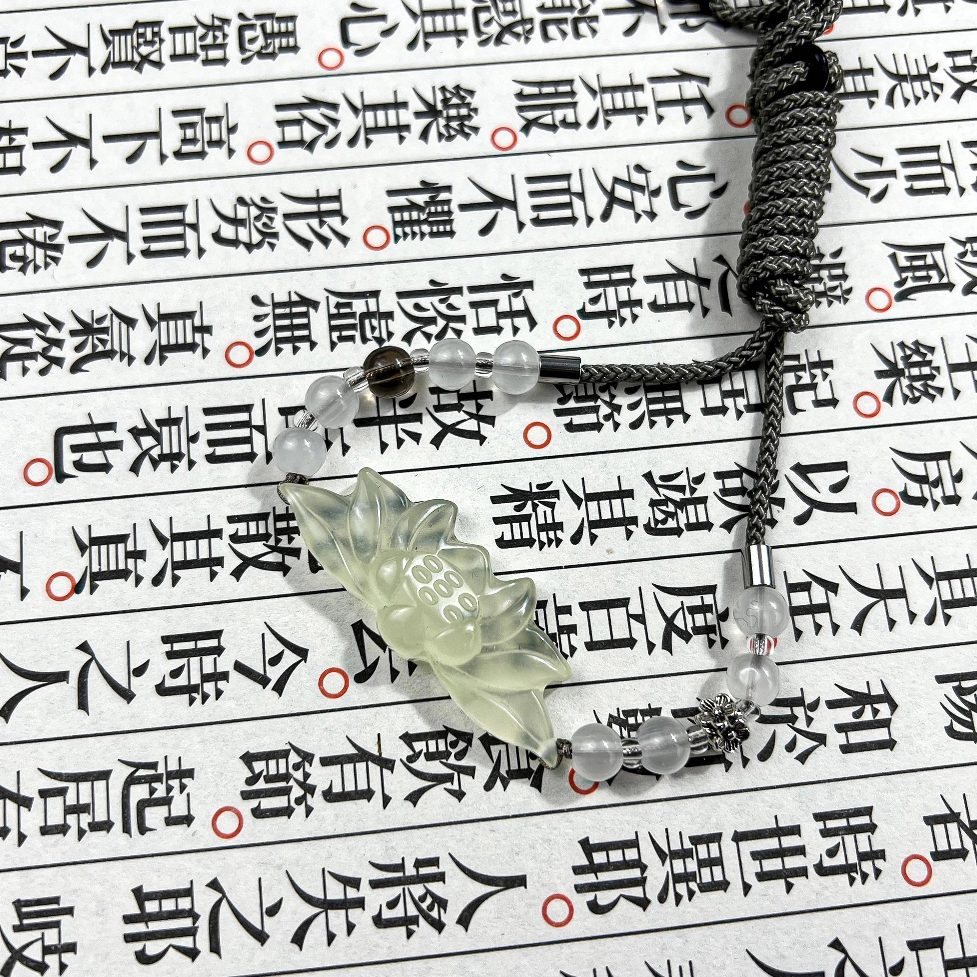 唐之饰 {好运莲莲}新中式青莲 莲花吊坠精致优雅事事如意 平安好运女生配饰国风小众气质#好运 岫玉（蛇纹石玉） 玉石项链 女款