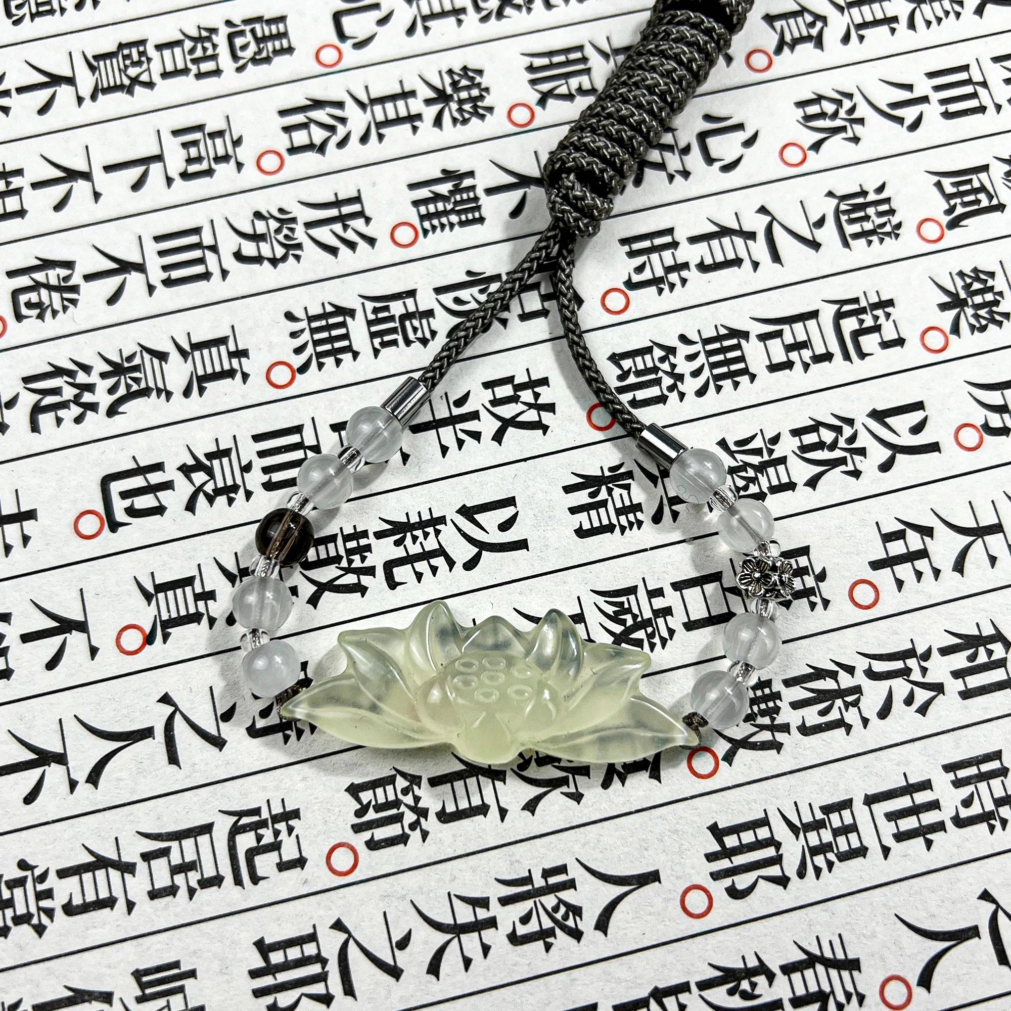 唐之饰 {好运莲莲}新中式青莲 莲花吊坠精致优雅事事如意 平安好运女生配饰国风小众气质#好运 岫玉（蛇纹石玉） 玉石项链 女款