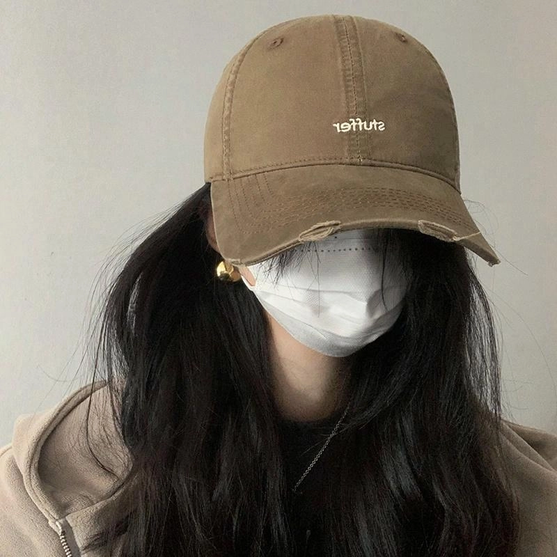 艾佳微 破旧感大头围遮阳防晒显脸小 棉 鸭舌帽 男女同款情侣款