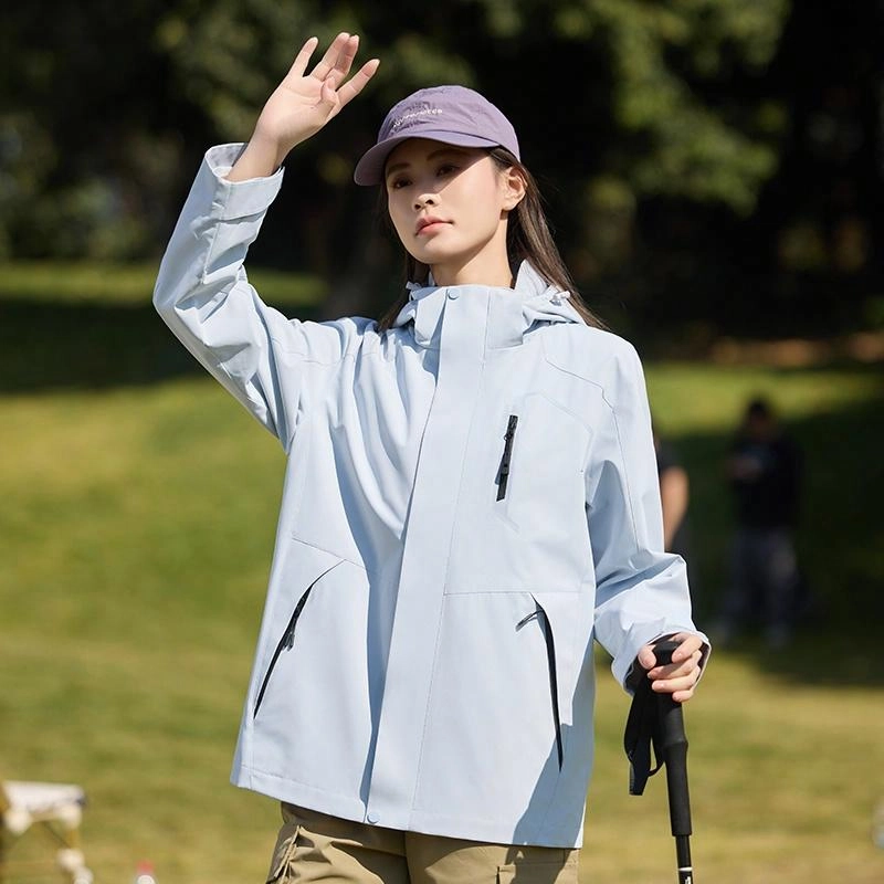 木林森 户外登山服防风防水可拆卸帽夹克外套 男女同款 冰川蓝
