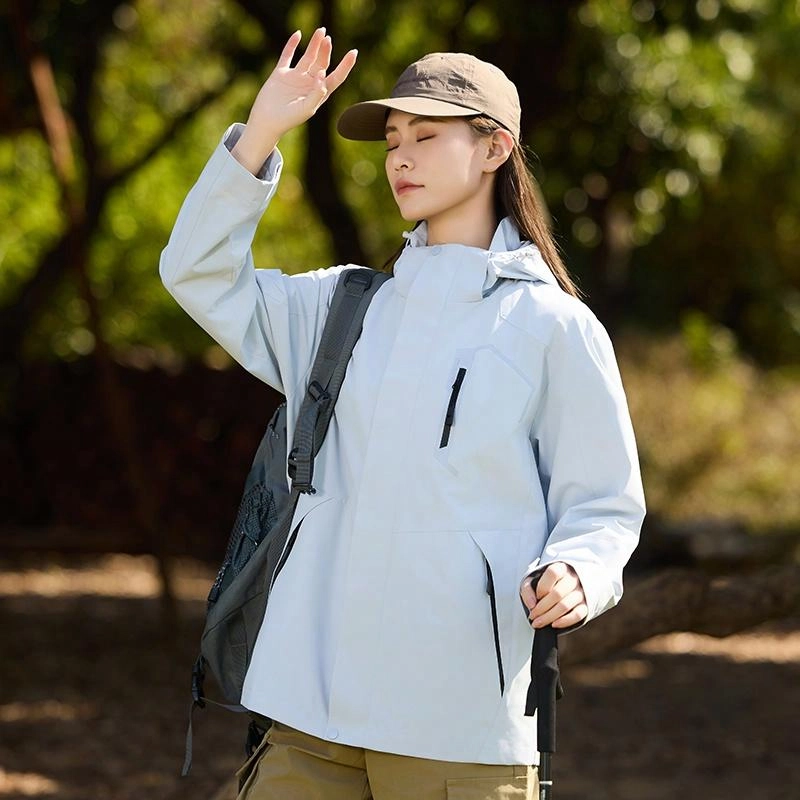 木林森 户外登山服防风防水可拆卸帽夹克外套 男女同款 冰川蓝