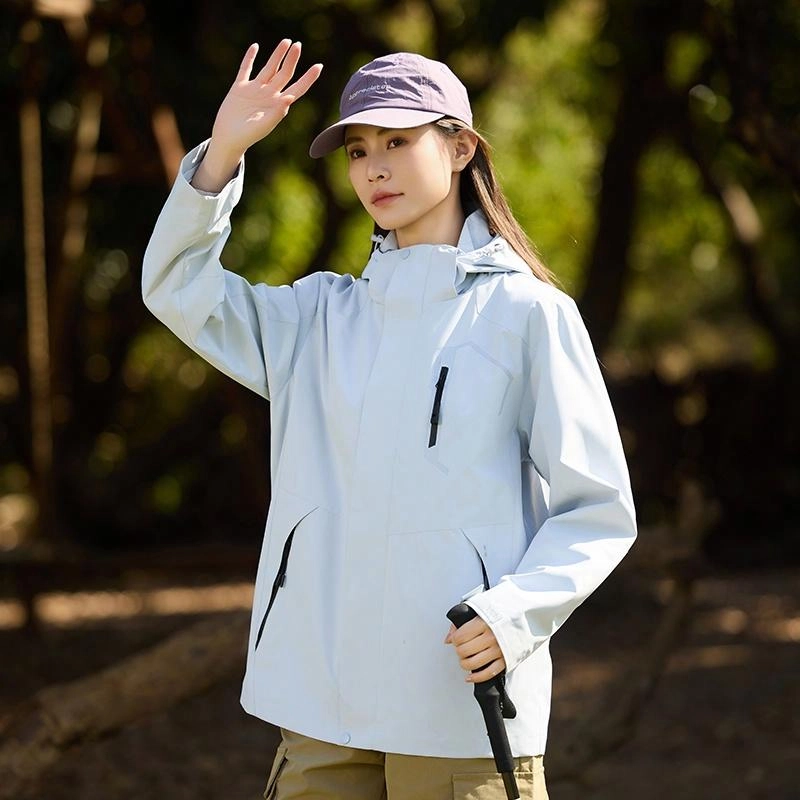 木林森 户外登山服防风防水可拆卸帽夹克外套 男女同款 冰川蓝