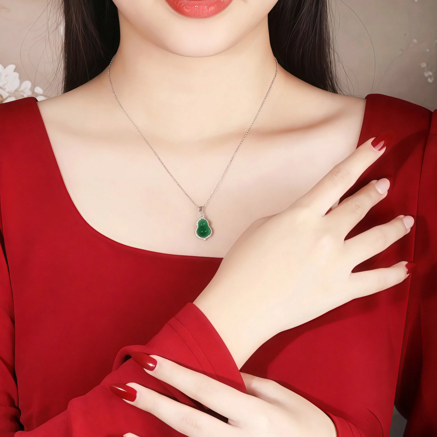帝苏行 翠福临门华贵非凡 新中式国潮 吉祥如意平安顺遂 好运 简约小众设计 玉髓 项链 女款