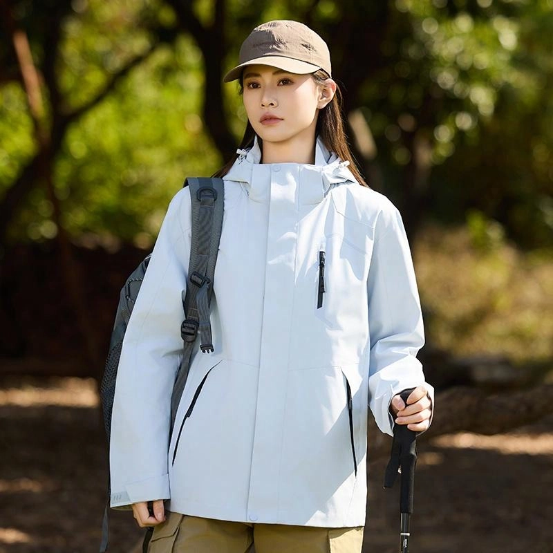 木林森 户外登山服防风防水可拆卸帽夹克外套 男女同款 冰川蓝