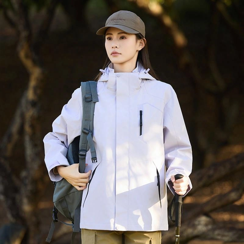 木林森 户外登山服防风防水可拆卸帽夹克外套 男女同款 冰川蓝