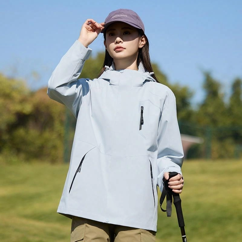 木林森 户外登山服防风防水可拆卸帽夹克外套 男女同款 冰川蓝