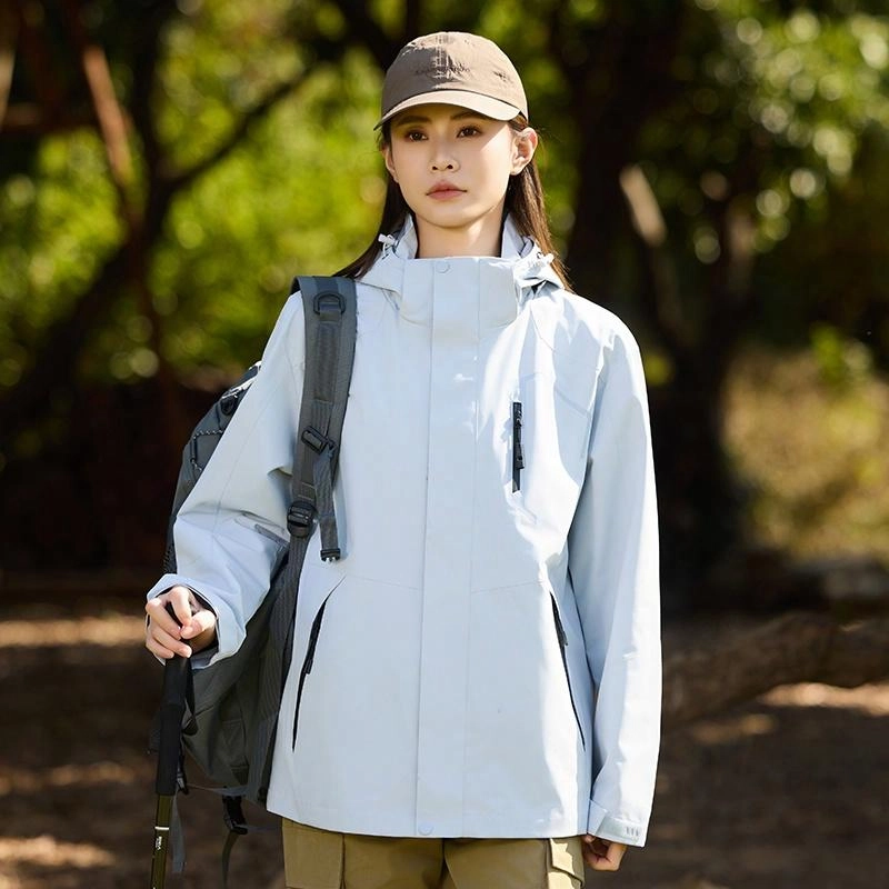 木林森 户外登山服防风防水可拆卸帽夹克外套 男女同款 冰川蓝