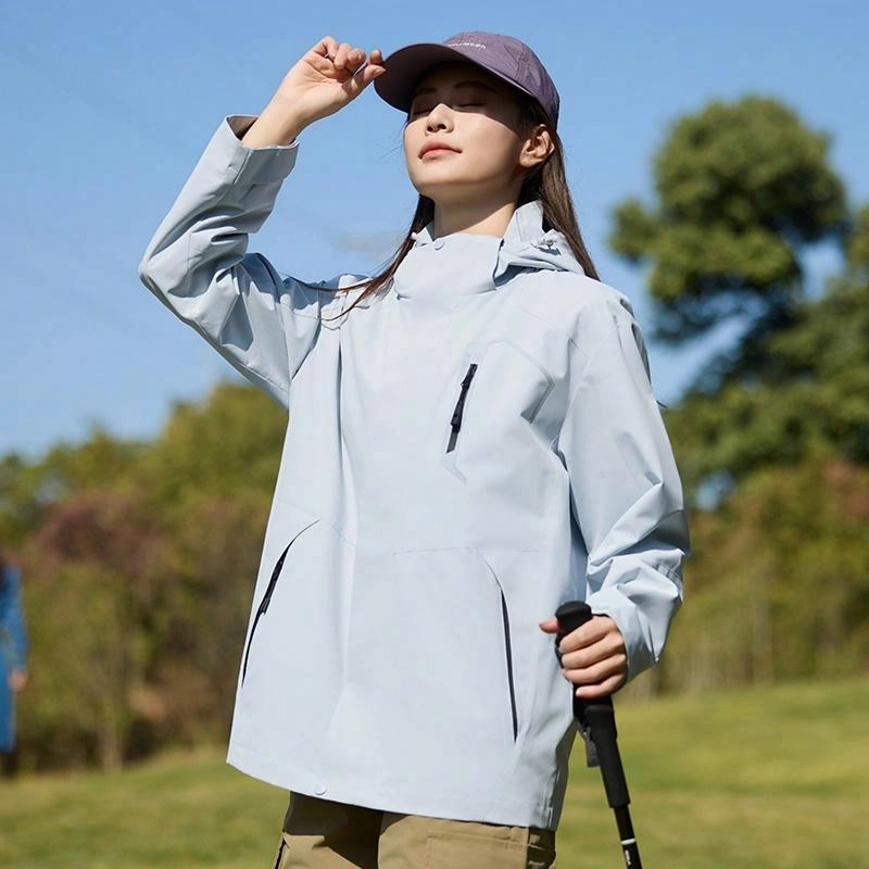 木林森 户外登山服防风防水可拆卸帽夹克外套 男女同款 冰川蓝