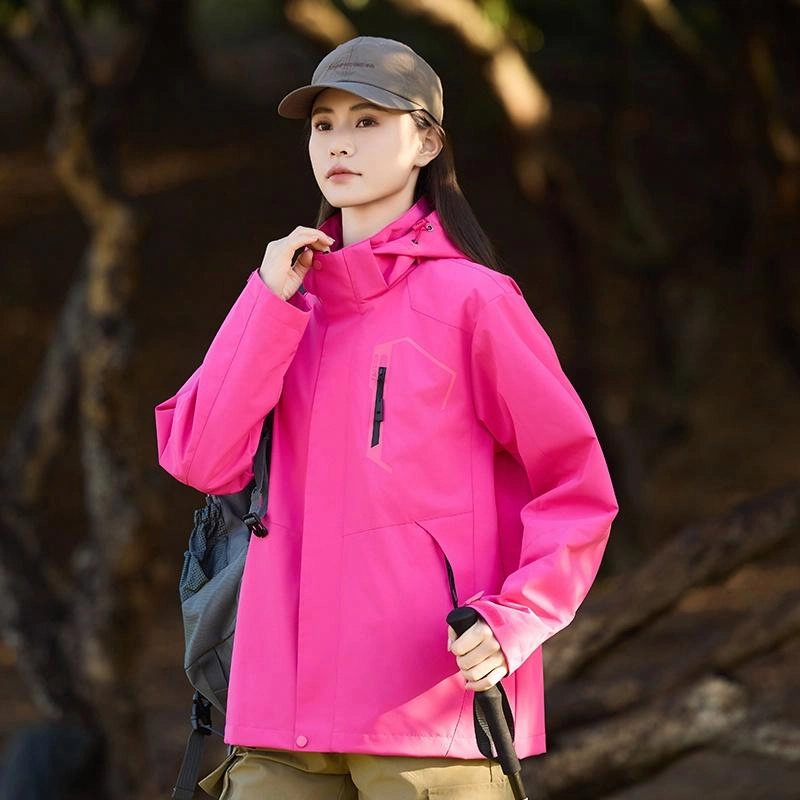 木林森 户外登山服防风防水可拆卸帽夹克外套 男女同款 冰川蓝