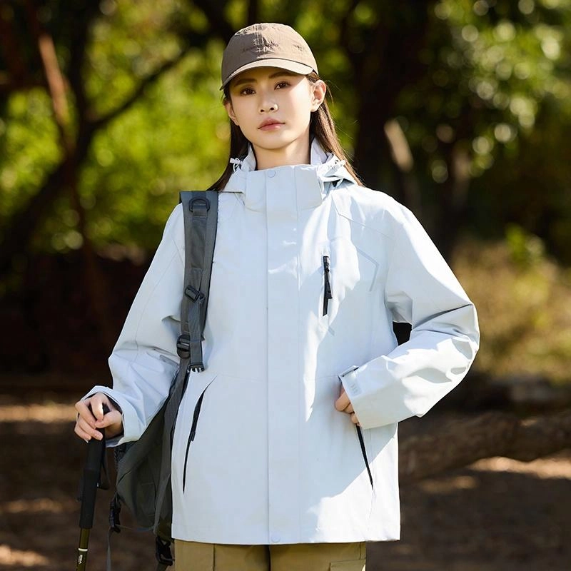 木林森 户外登山服防风防水可拆卸帽夹克外套 男女同款 冰川蓝