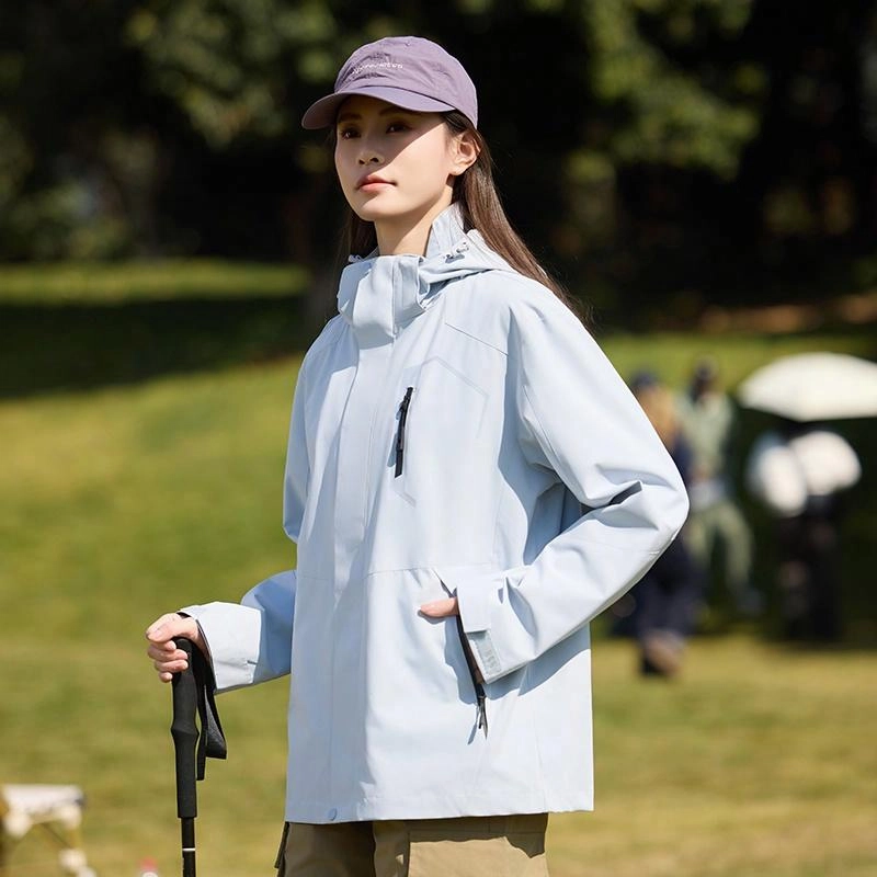 木林森 户外登山服防风防水可拆卸帽夹克外套 男女同款 冰川蓝
