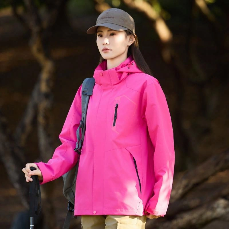 木林森 户外登山服防风防水可拆卸帽夹克外套 男女同款 冰川蓝