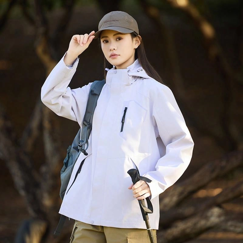 木林森 户外登山服防风防水可拆卸帽夹克外套 男女同款 冰川蓝
