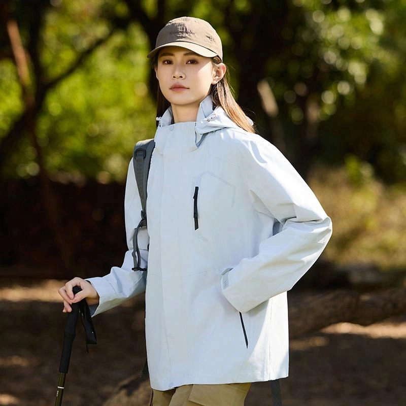 木林森 户外登山服防风防水可拆卸帽夹克外套 男女同款 冰川蓝