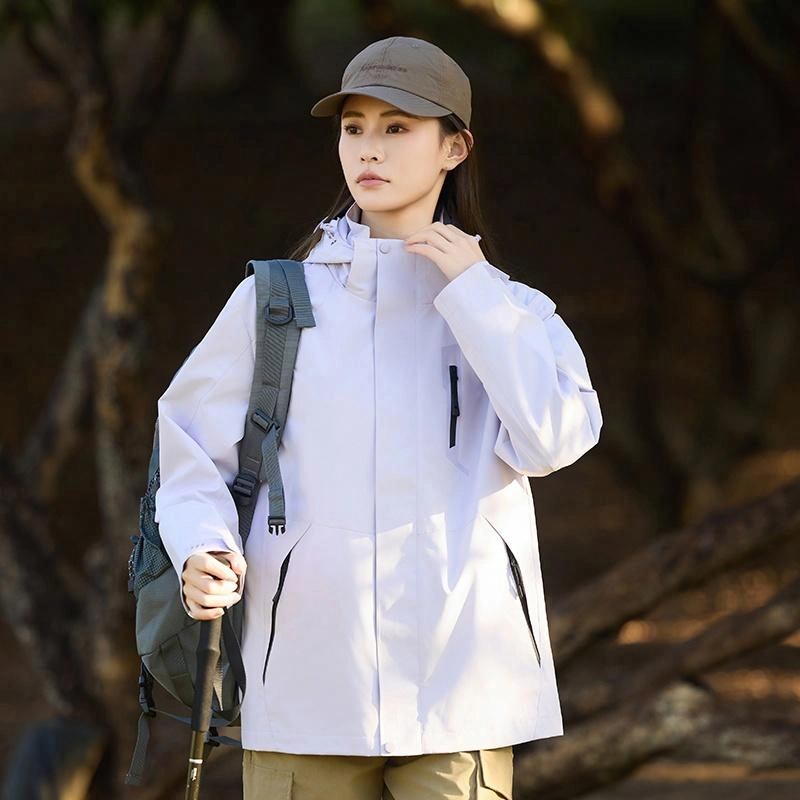 木林森 户外登山服防风防水可拆卸帽夹克外套 男女同款 冰川蓝