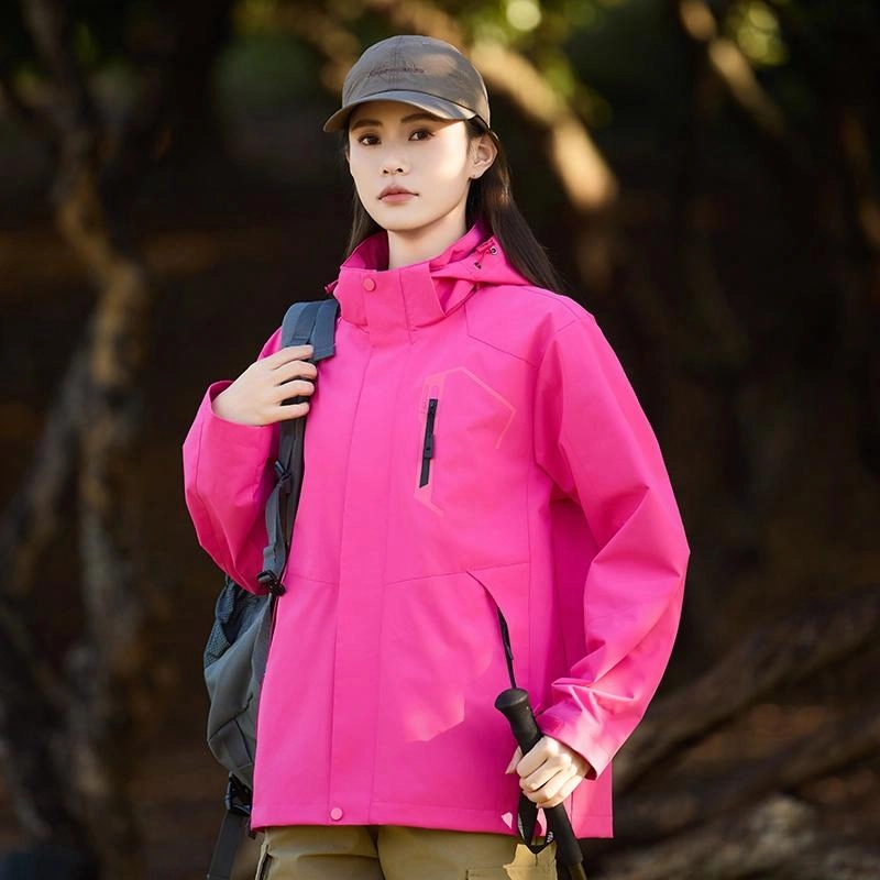 木林森 户外登山服防风防水可拆卸帽夹克外套 男女同款 冰川蓝