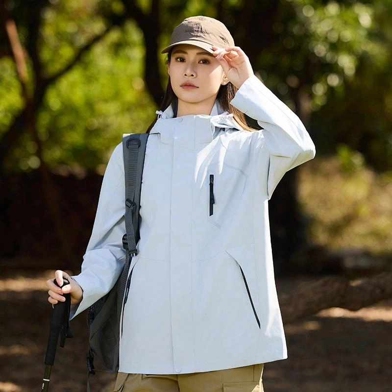 木林森 户外登山服防风防水可拆卸帽夹克外套 男女同款 冰川蓝