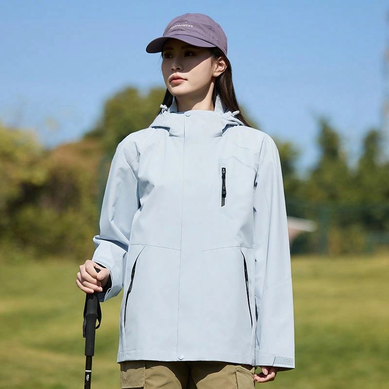 木林森 户外登山服防风防水可拆卸帽夹克外套 男女同款 冰川蓝