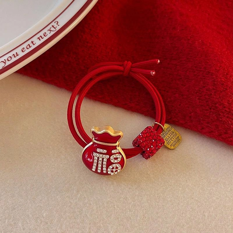 丹琴 红色新年福气吉祥头饰发圈气质高级感皮筋扎头丸子头耐用发绳#好运 弹力绳 头绳 女款