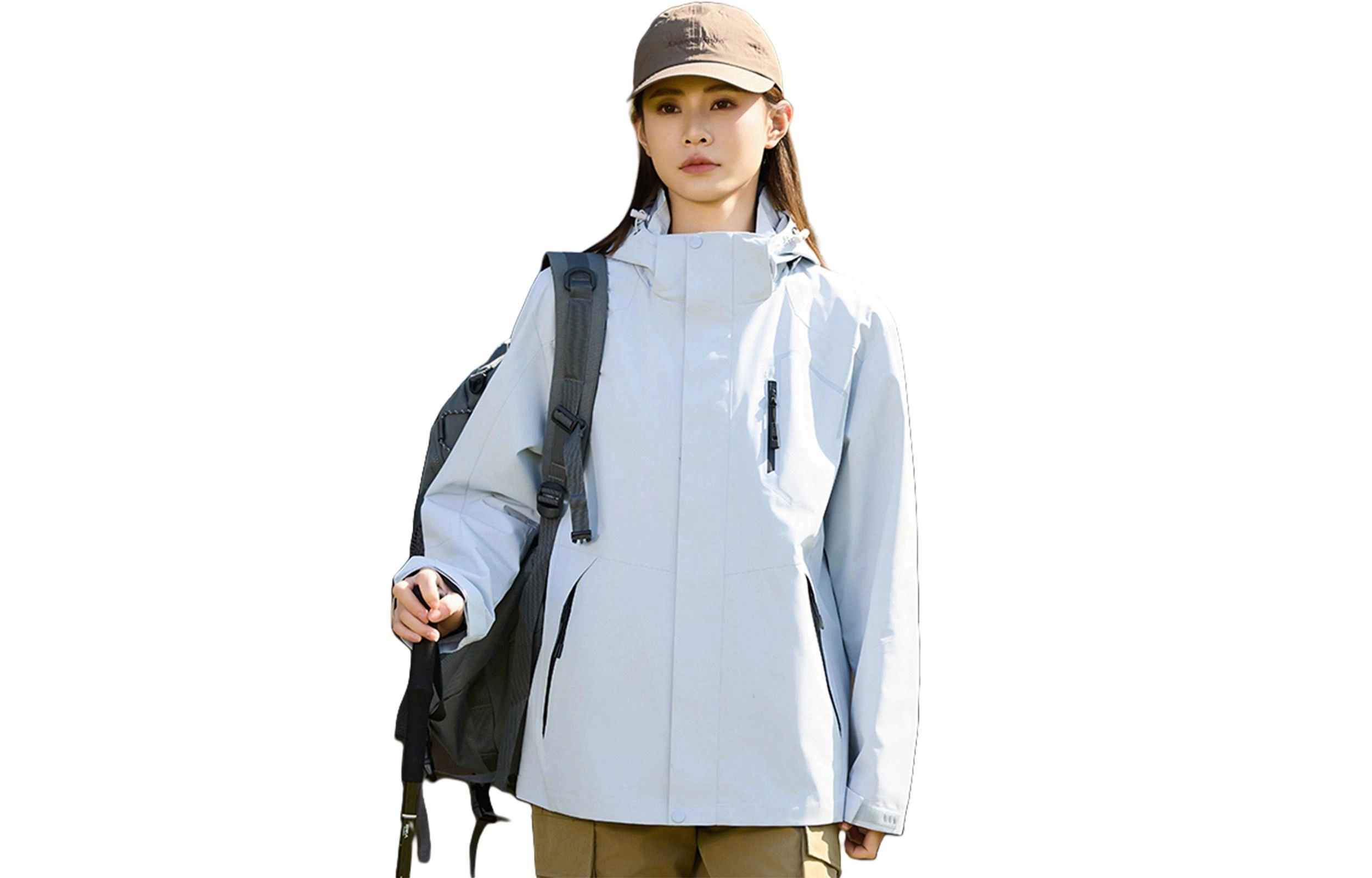 木林森 户外登山服防风防水可拆卸帽夹克外套 男女同款 冰川蓝