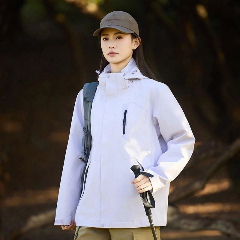 木林森 户外登山服防风防水可拆卸帽夹克外套 男女同款 冰川蓝