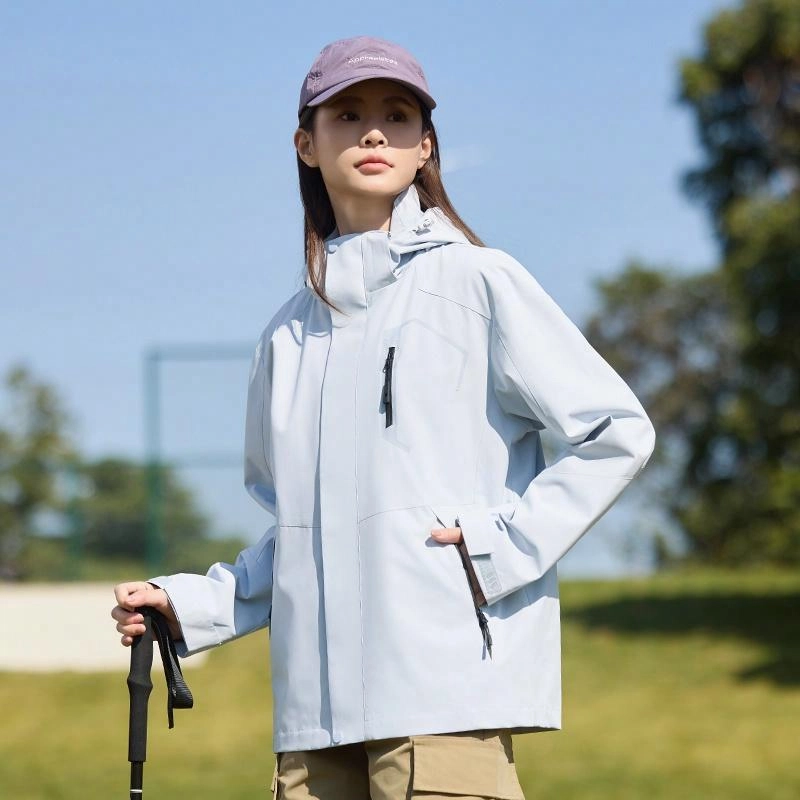 木林森 户外登山服防风防水可拆卸帽夹克外套 男女同款 冰川蓝