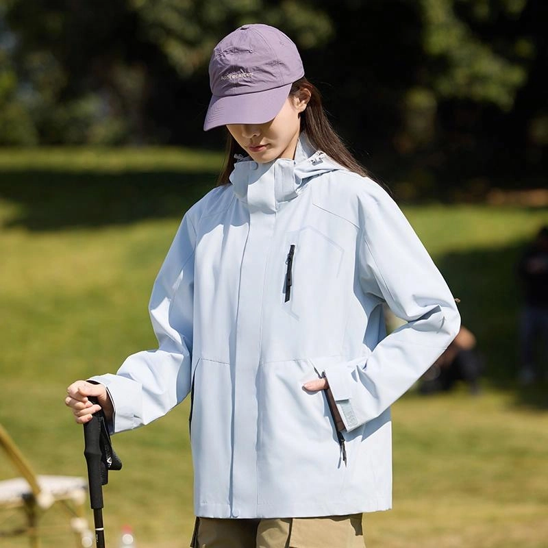木林森 户外登山服防风防水可拆卸帽夹克外套 男女同款 冰川蓝