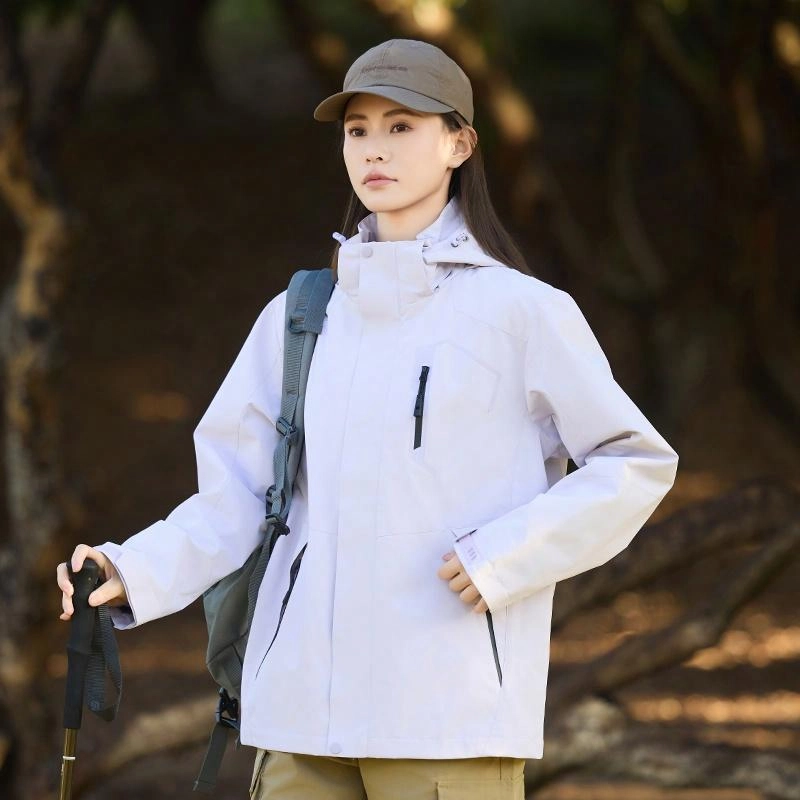 木林森 户外登山服防风防水可拆卸帽夹克外套 男女同款 冰川蓝