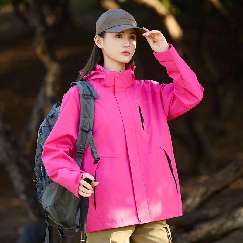木林森 户外登山服防风防水可拆卸帽夹克外套 男女同款 冰川蓝