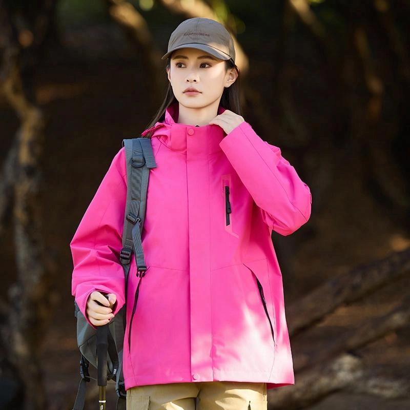 木林森 户外登山服防风防水可拆卸帽夹克外套 男女同款 冰川蓝
