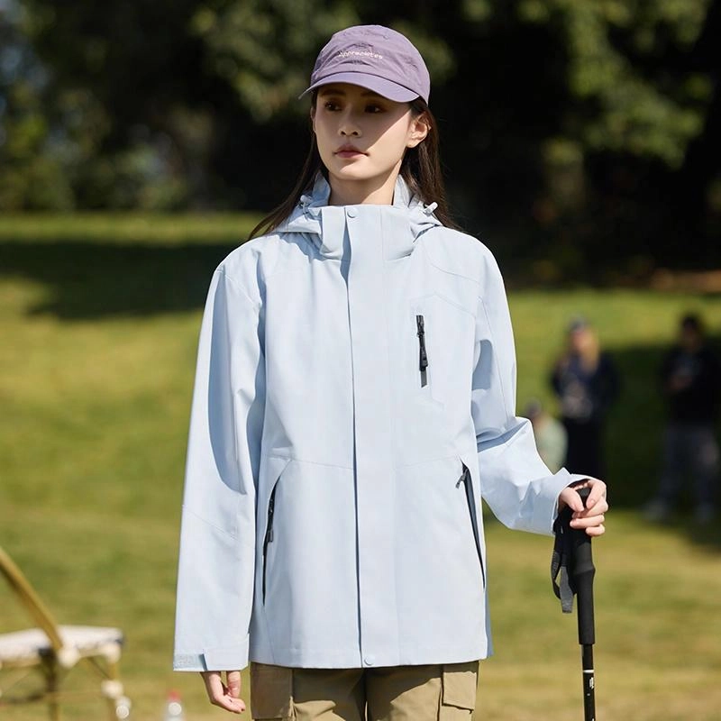 木林森 户外登山服防风防水可拆卸帽夹克外套 男女同款 冰川蓝
