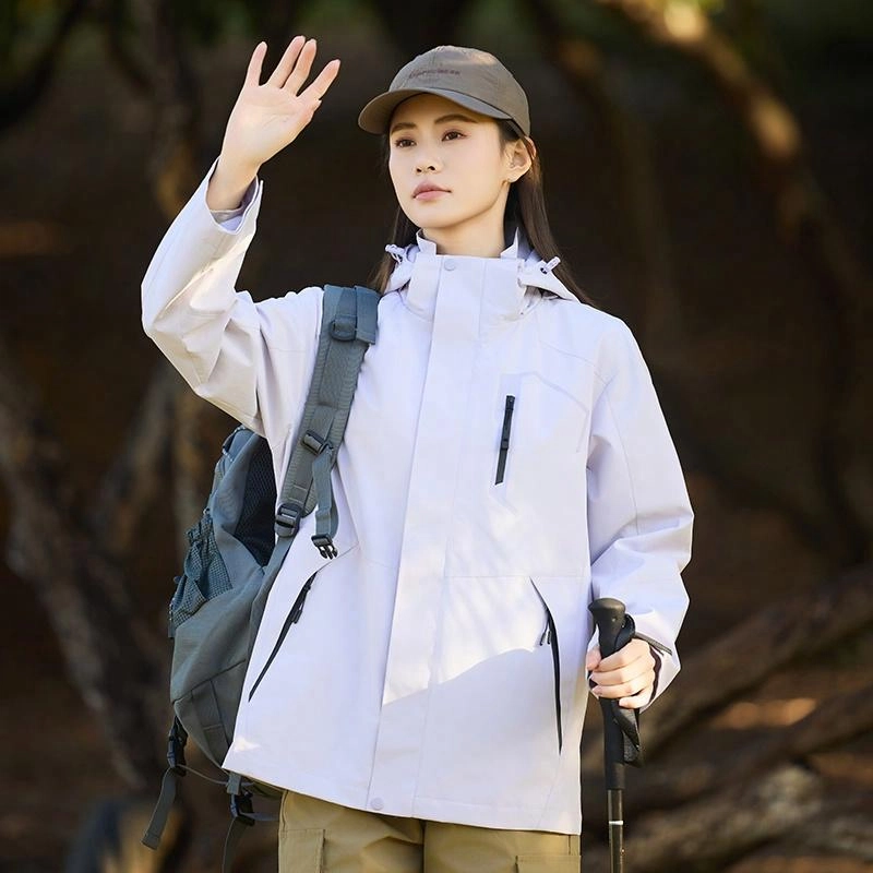 木林森 户外登山服防风防水可拆卸帽夹克外套 男女同款 冰川蓝