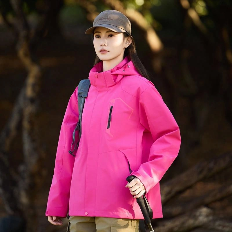 木林森 户外登山服防风防水可拆卸帽夹克外套 男女同款 冰川蓝