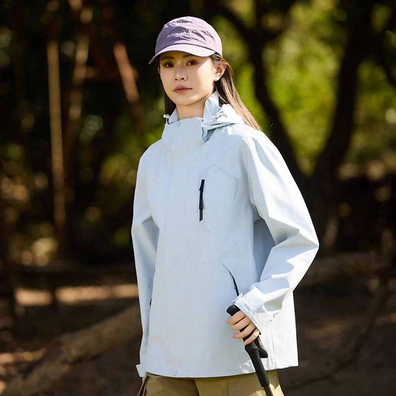 木林森 户外登山服防风防水可拆卸帽夹克外套 男女同款 冰川蓝