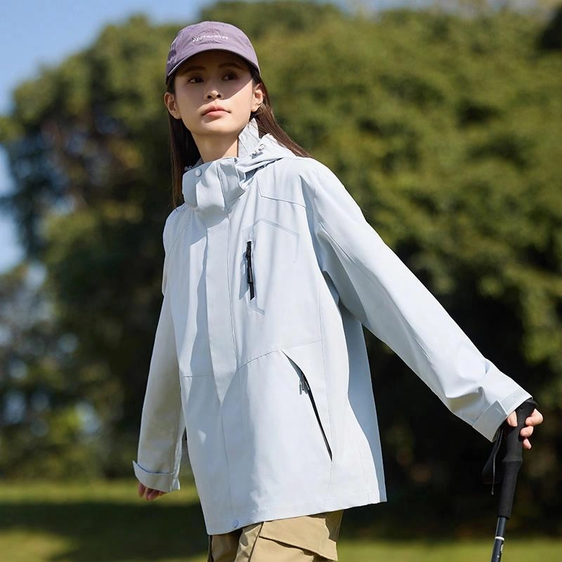 木林森 户外登山服防风防水可拆卸帽夹克外套 男女同款 冰川蓝