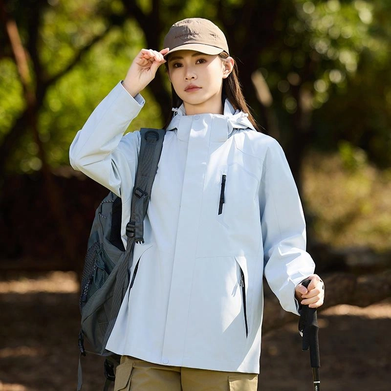 木林森 户外登山服防风防水可拆卸帽夹克外套 男女同款 冰川蓝