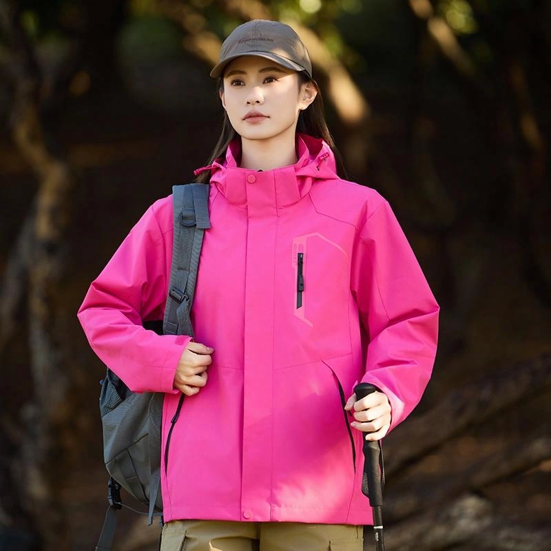 木林森 户外登山服防风防水可拆卸帽夹克外套 男女同款 冰川蓝