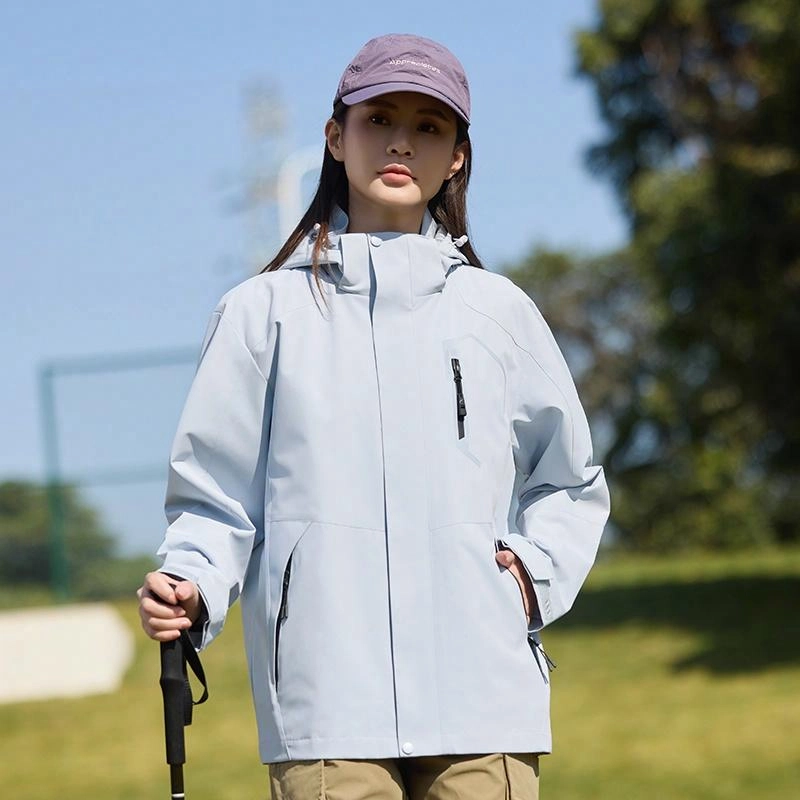 木林森 户外登山服防风防水可拆卸帽夹克外套 男女同款 冰川蓝