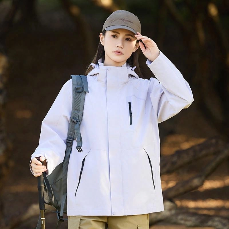 木林森 户外登山服防风防水可拆卸帽夹克外套 男女同款 冰川蓝
