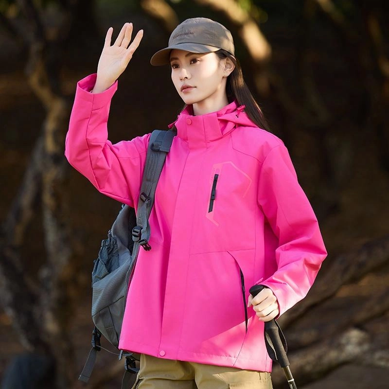 木林森 户外登山服防风防水可拆卸帽夹克外套 男女同款 冰川蓝