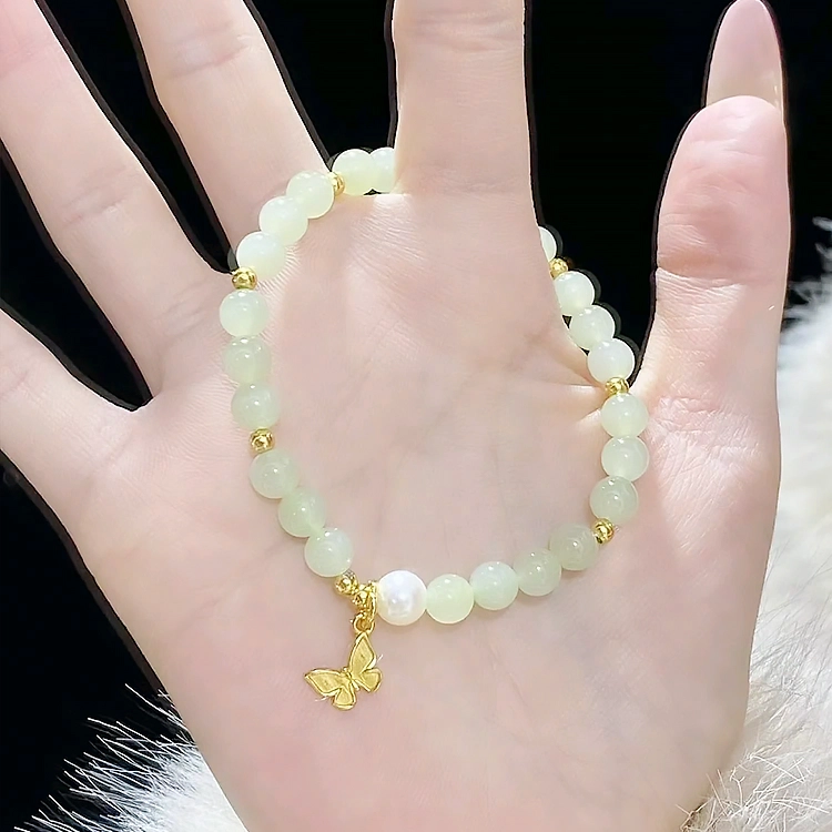 【赠手机贴】 正大福 清风蝶影 新中式复古国风蝴蝶元素优雅气质百搭日常简约设计感高级感#好运 玉髓 手串 女款