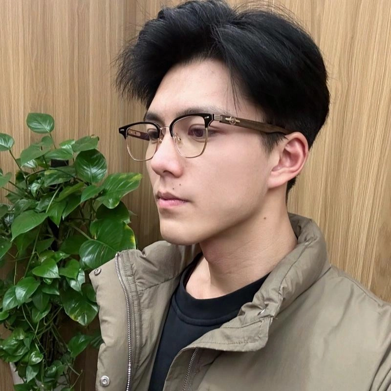【联系客服可配度数】 佐川 复古原木半框框潮木质 板材镜架 方形 光学眼镜 男女同款情侣款 礼盒装