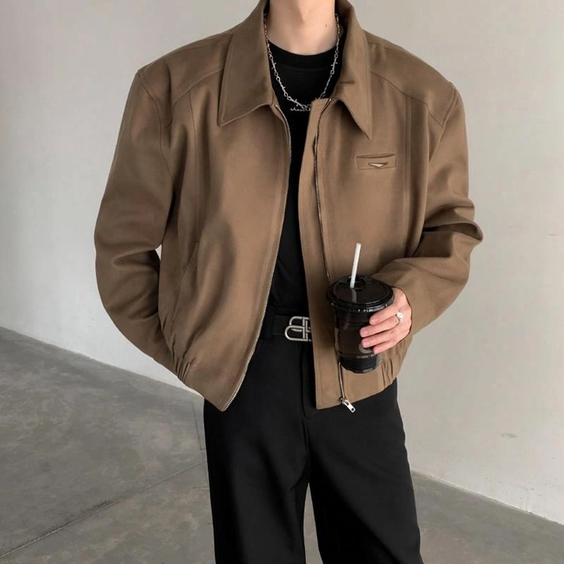 颂希尔 短款美式高街纯色夹克外套 男女同款