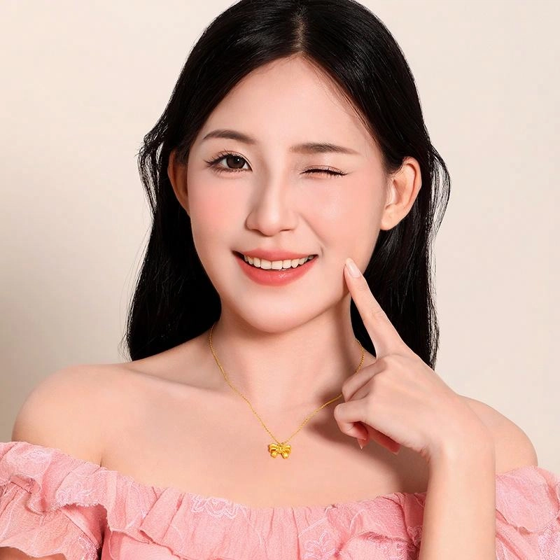 梦金园  在逃公主甜美蝴蝶结挂坠 足金 一口价 黄金吊坠 女款 赠送银镀金项链