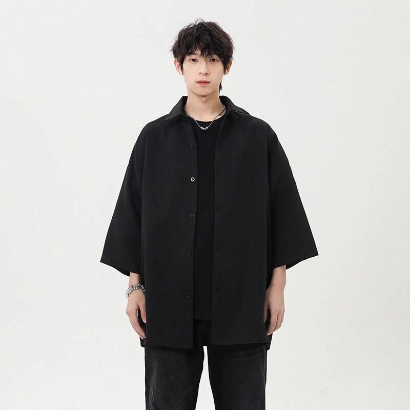 颂希尔 港风纯色简约潮牌休闲宽松百搭七分袖衬衫 男女同款